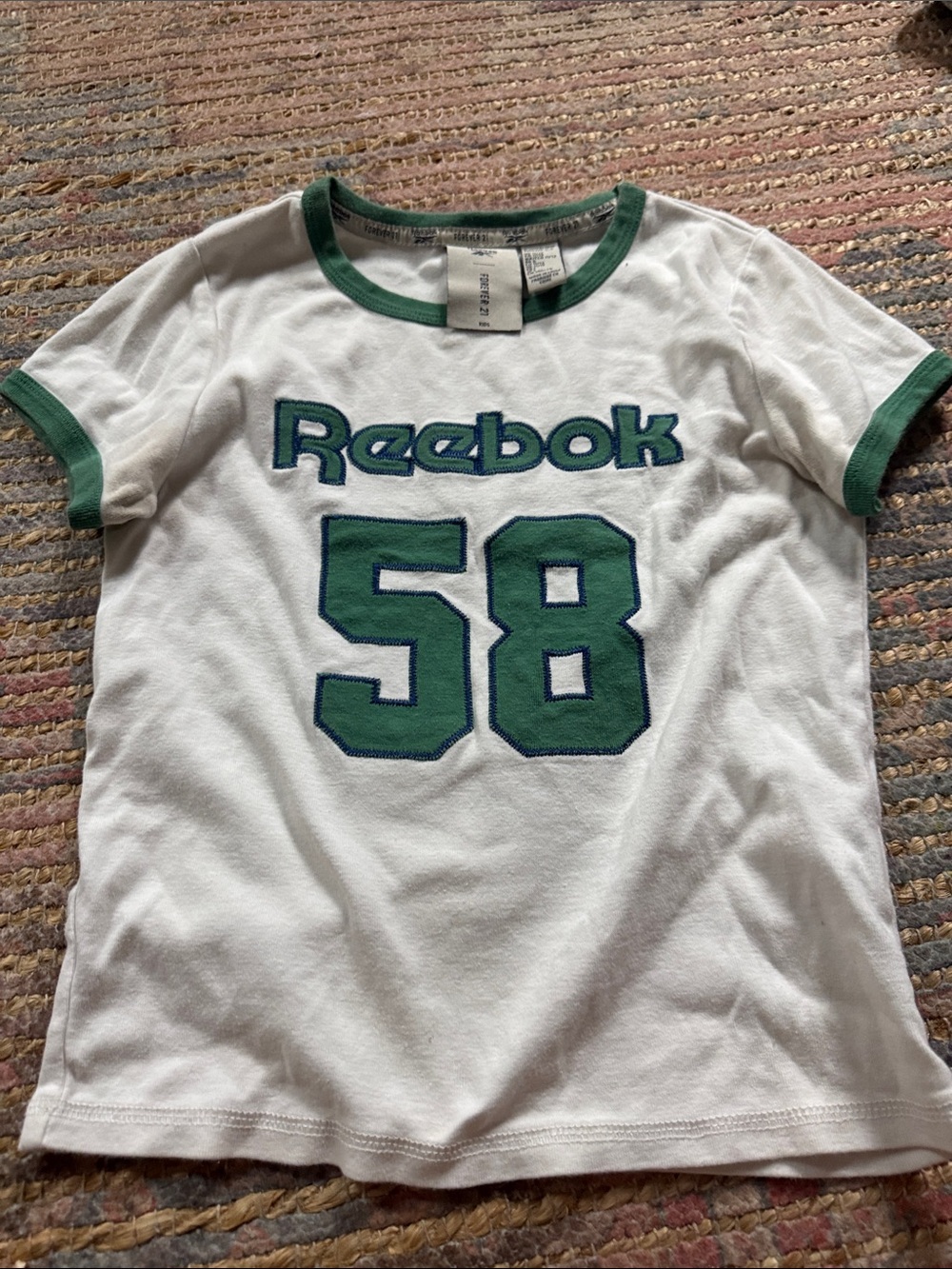 Reebok White Tee with Green Trim & Green '58' Graphic